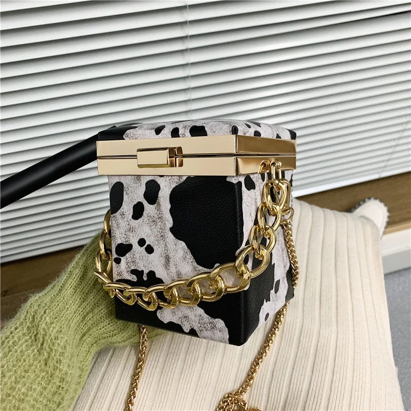 Mini Box Tote bag 2021 Fashion New High quality PU Leather Women's Designer Handbag Contrast color Chain Shoulder Messenger Bag