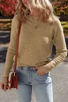 Women's Straw Yellow Brushed Cashmere Round Neck Casual Fitted Sweater