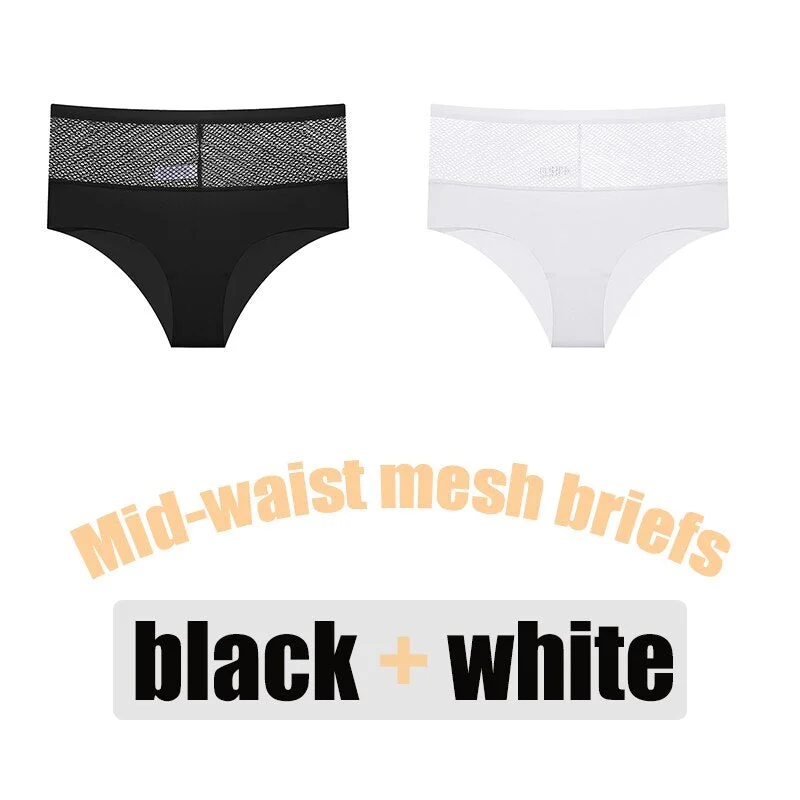 Sexy Mesh Panties Women Seamless Briefs M-XL High Waist Underwear Female Lingerie Hollow Out Panty Underpant 2PCS/Set