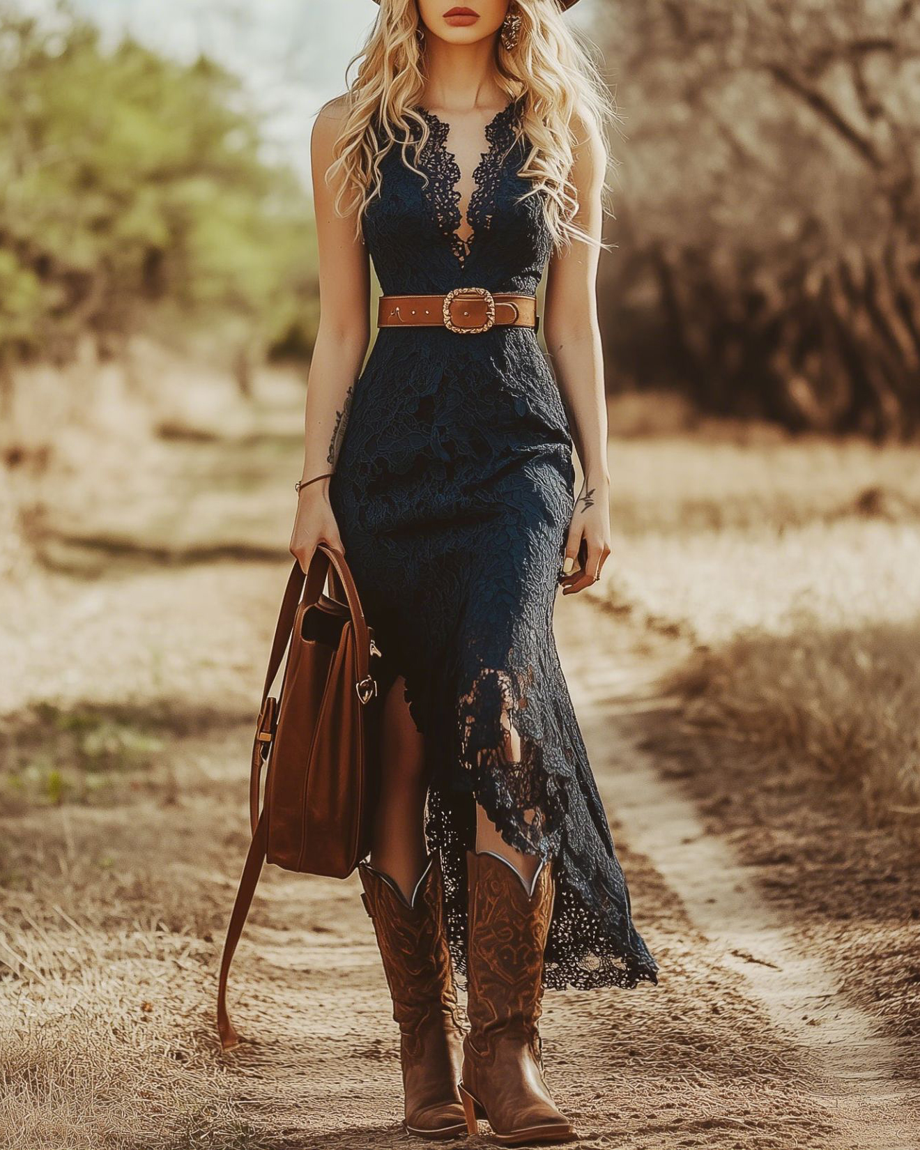 Lace Deep-V High Low Hem Sleeveless Midi Dress