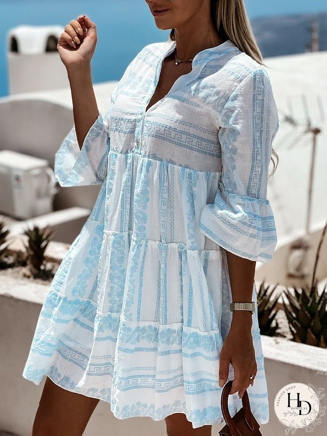 Casual Dress Midi Dress Blue Brown Green 3/4 Length Sleeve Striped Summer Spring Spring, Fall, Winter, Summer Casual Loose Fit S M L XL XXL XXXL for Women