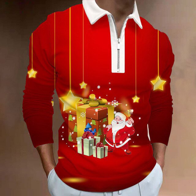Men's Christmas Polo Shirt Long Sleeve Party