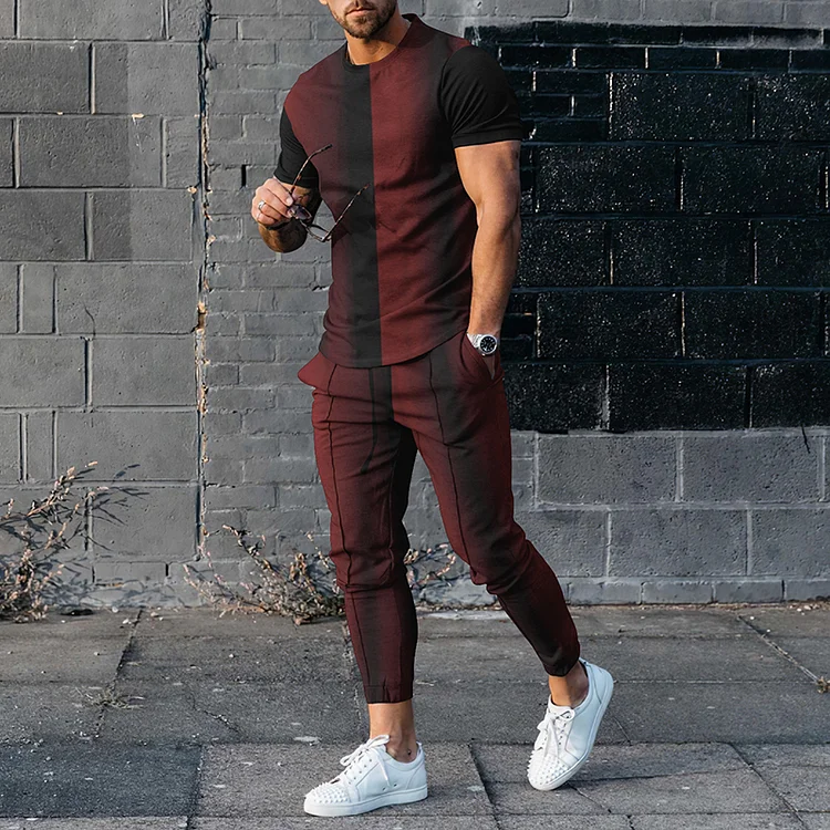 BrosWear Men's Gradual Casual Short Sleeve T-Shirt And Pants Co-Ord