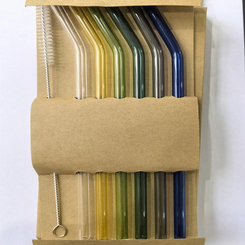 3 Pieces In Stock Neutral Transparent Colored Glass Straw Borosilicate Glass Straw Carton Suit