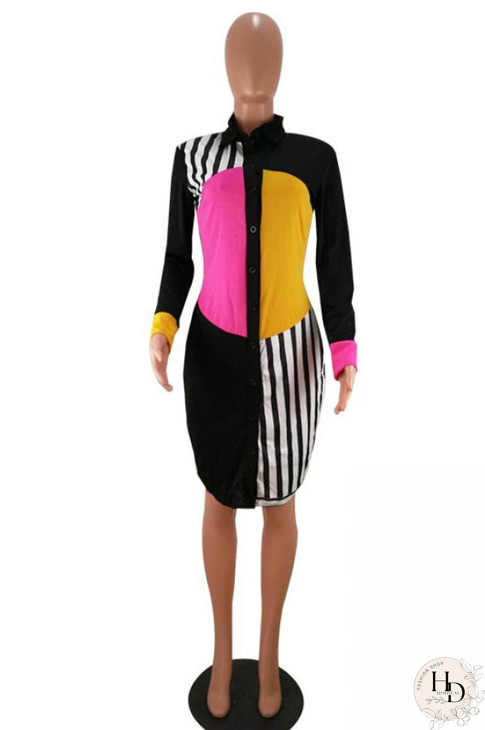 White Polyester Casual Sexy Fashion Cap Sleeve Long Sleeves Turndown Collar A-Line Knee-Length Patchwork P