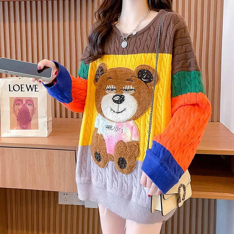 Long Sleeve Cartoon Shift Sweater QueenFunky