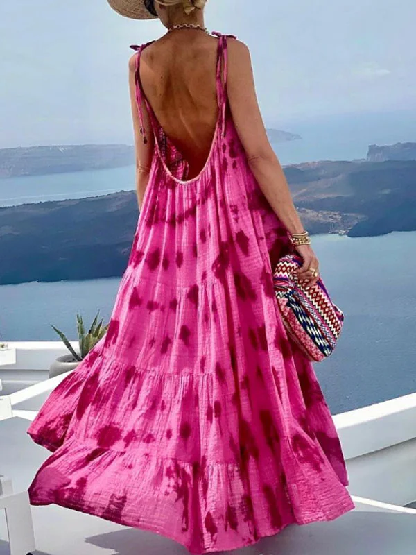 temperament backless print vacation ladies long dress