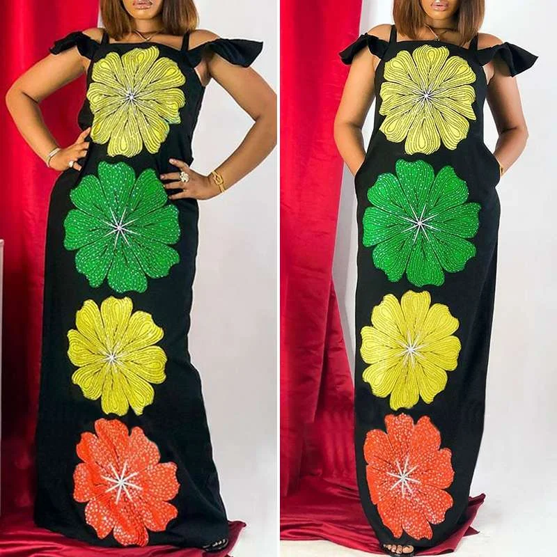 Women Sundress Vintage Floral Print Dress VONDA 2022 Summer Long Maxi Dresses Ladies Pleated Zipper Party Vestidos Longue Robe