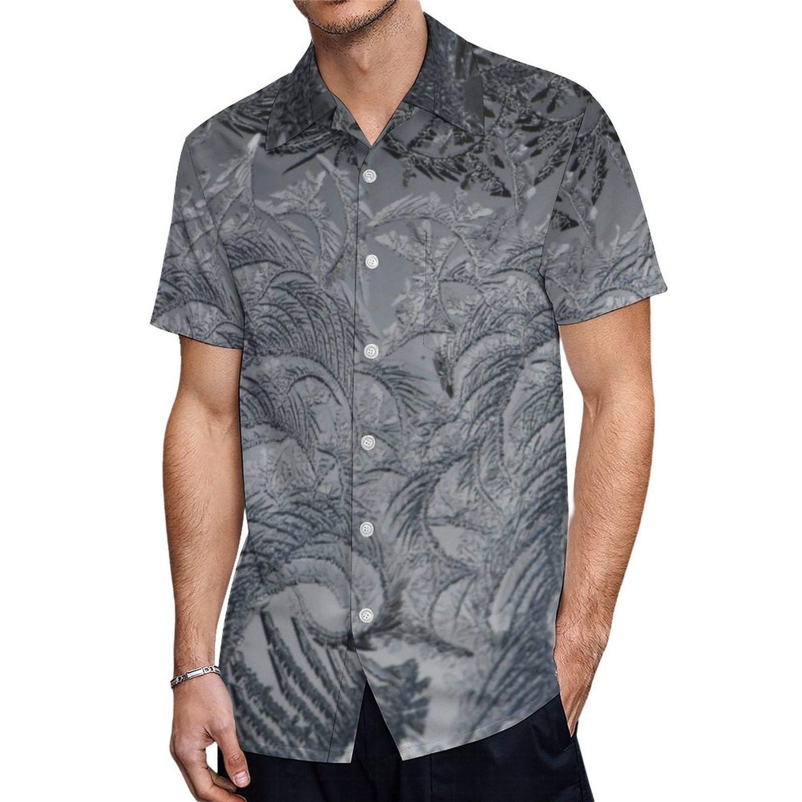 Beautiful Grey Black Palm Leaves Hawaiian Shirt Mens Button Down Plus Size Tropical Hawaii Beach Shirts