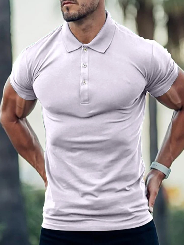 Turn Down Collar Solid Color Casual Daily Short Sleeve Men's Polo Shirts at Hiphopee