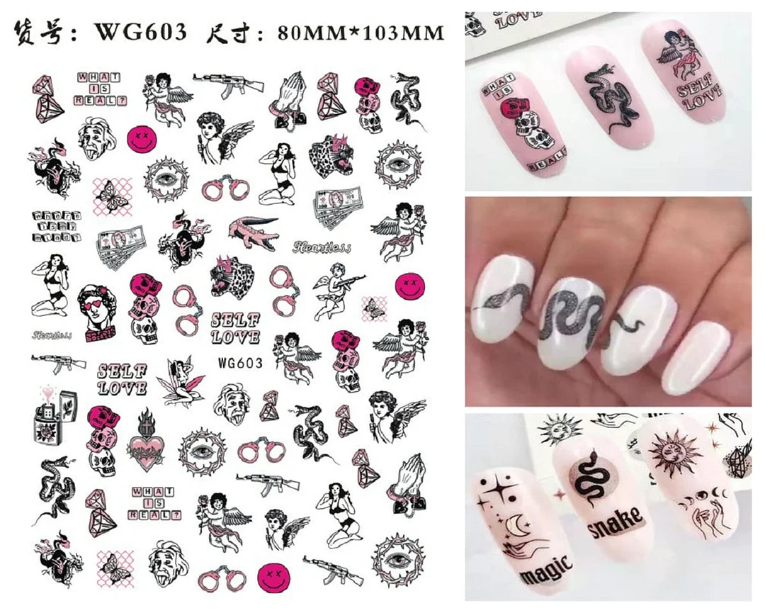 3D Chinese Red Black Dragon Manicure Decor Stickers Snake Nail Sticker DIY Self Adhesive Nail Decals Acrylic Nail Art Decoration-Nail Inspo