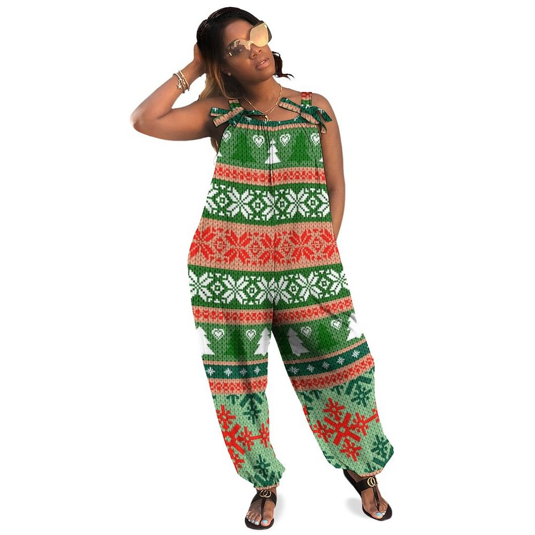 Ugly Christmas Sweater Holiday Boho Vintage Loose Overall Corset Jumpsuit Without Top