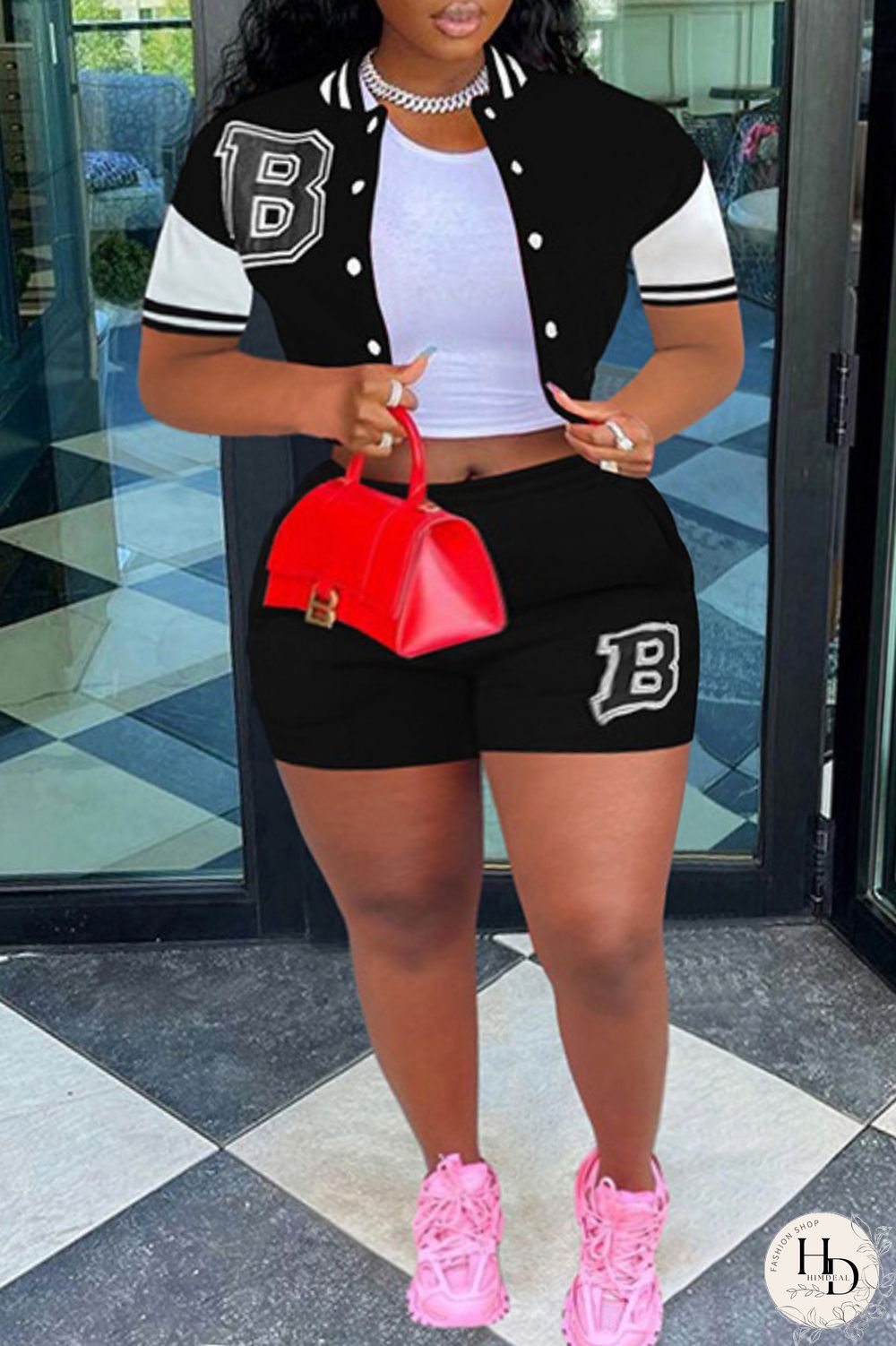 Black Fashion Casual Letter Patchwork Plus Size Two Pieces