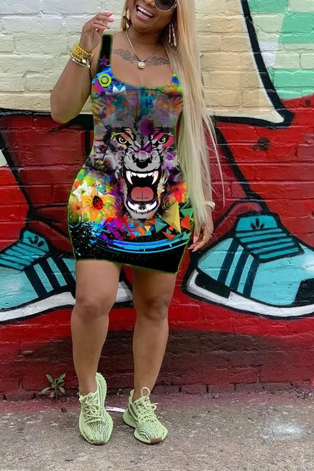 Sexy Slim Print Tiger head  Dress