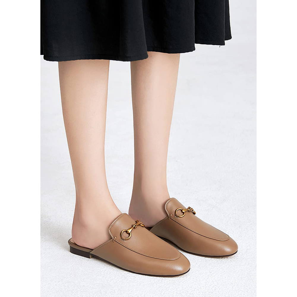 Red Heart Buckle Brown Mules Shoes-vocosishoes