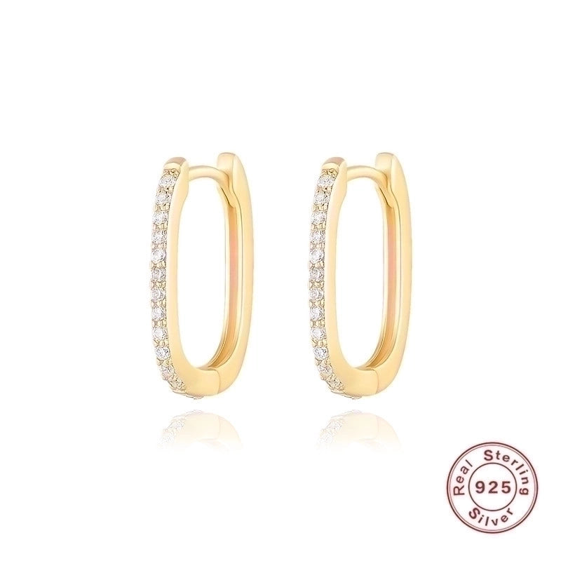 1 Pair 925 Sterling Silver Artificial Diamond U Shape Hoop Earrings