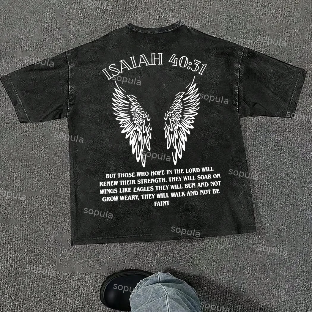 Vintage Isaiah 40:31 Graphic Acid Washed T-shirt - Sopula｜Premium Graphic Tees & Graphic Clothing