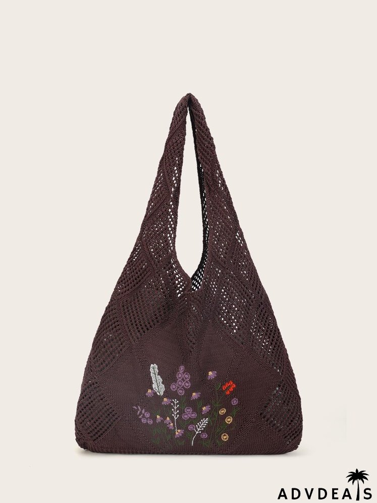 Floral Embroidered Hollow Out Crochet Bag