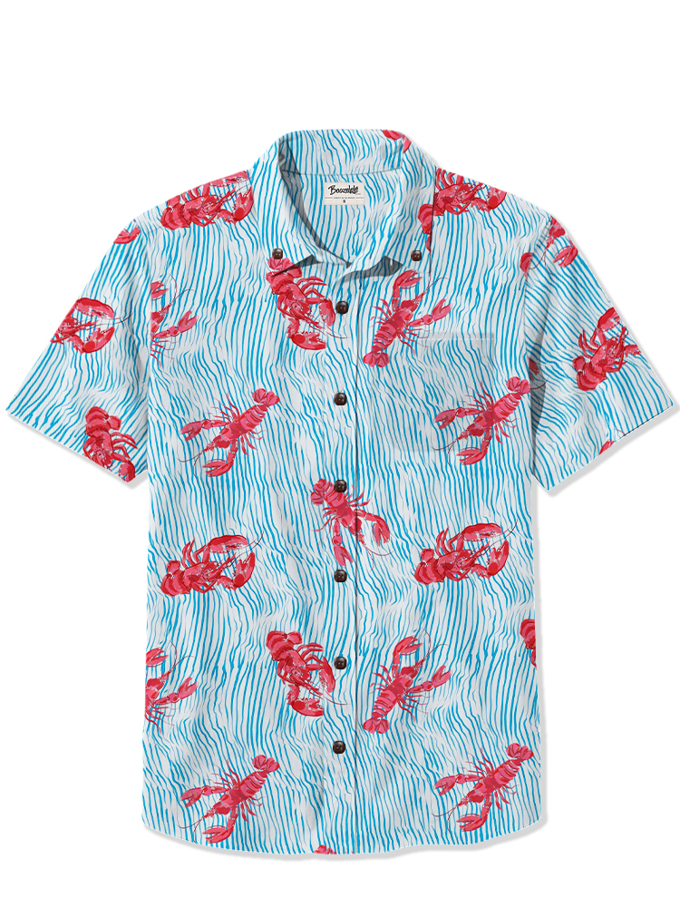 Men's Water Ripple Lobster Print 100% Cotton Shirt