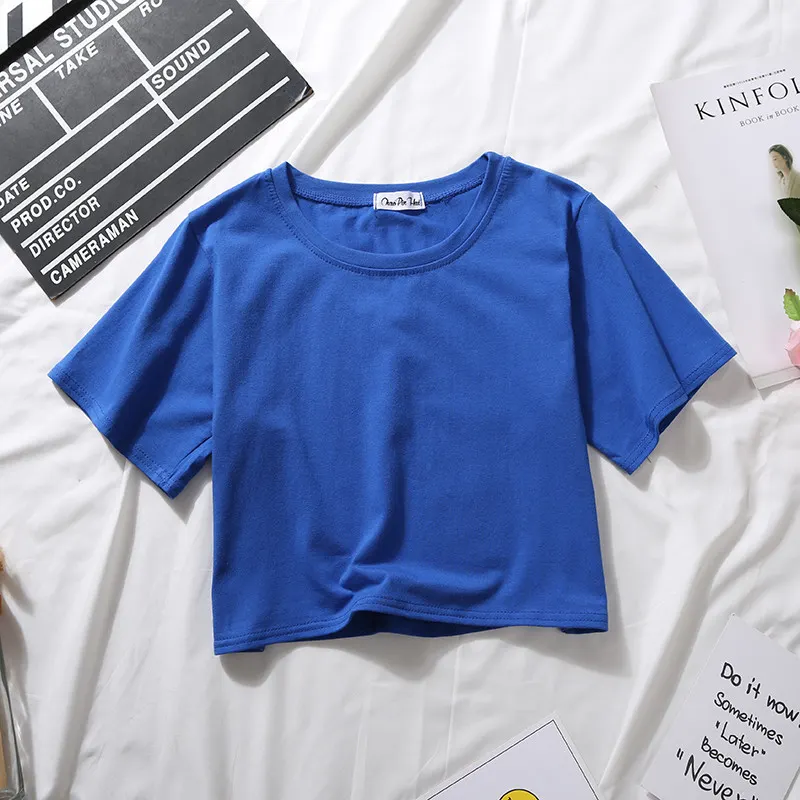Churchf Churchf Top White Short T-Shirt Female Summer Short Sleeve Korean Version Pure Color Students High Waist Leakage Navel Loose Versatile