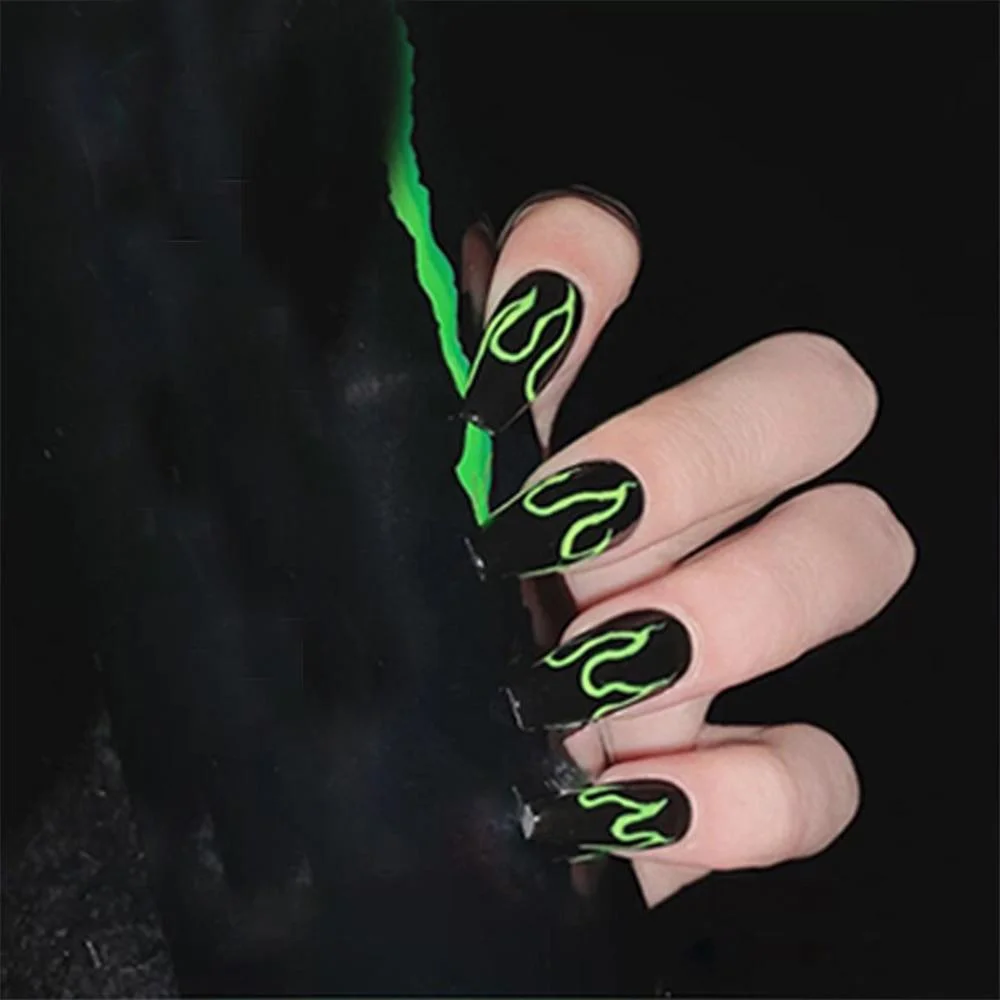 24pcs/Box 2021 Trend Black Flame False Nails Finished Fake Nails With Cross Foreign Design Removable Waterproof Nail Tips 1103-Nail Inspo