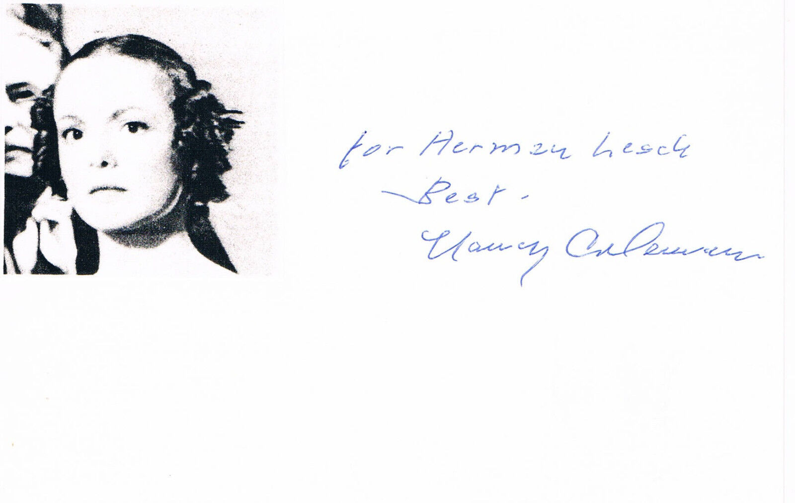 Nancy Coleman 1912-2000 autograph signed card 4x6