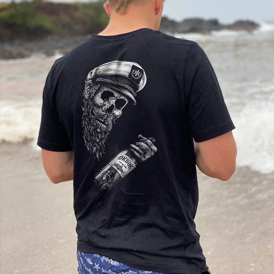 Hipster Sailor Skull Printed Men's T-shirt