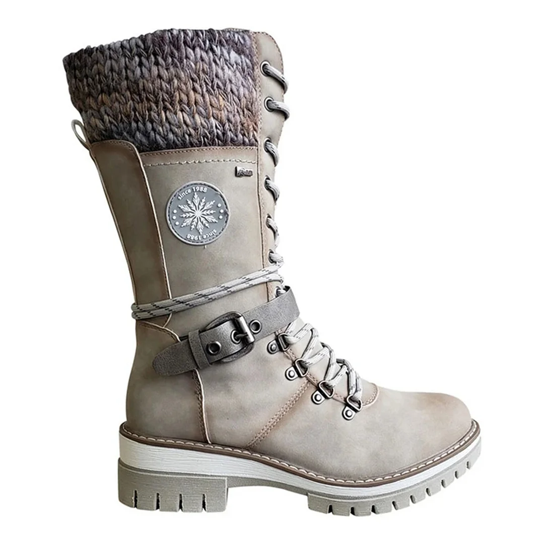 Louise Boots Women Buckle Lace Knitted Mid-calf Boots