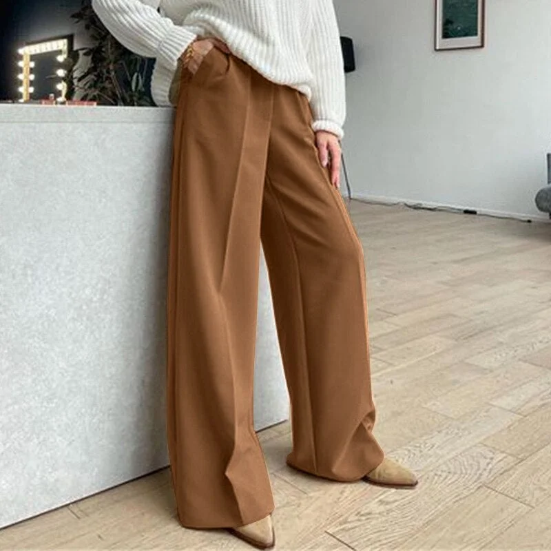Peneran Green Wide Leg Women's Pants High Waist Straight Pants For Women New Spring Summer Office Lady Loose Casual Trouser Female