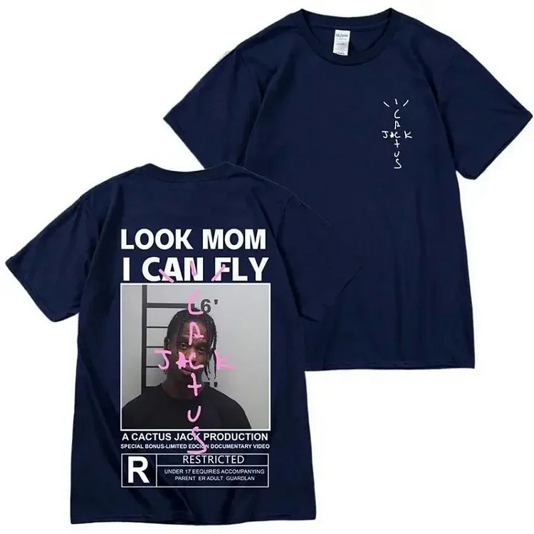 Cactus Jack T-Shirt Look Mom I Can Fly Letter Printed Tee Hip Hop Short Sleeve Tops at Hiphopee