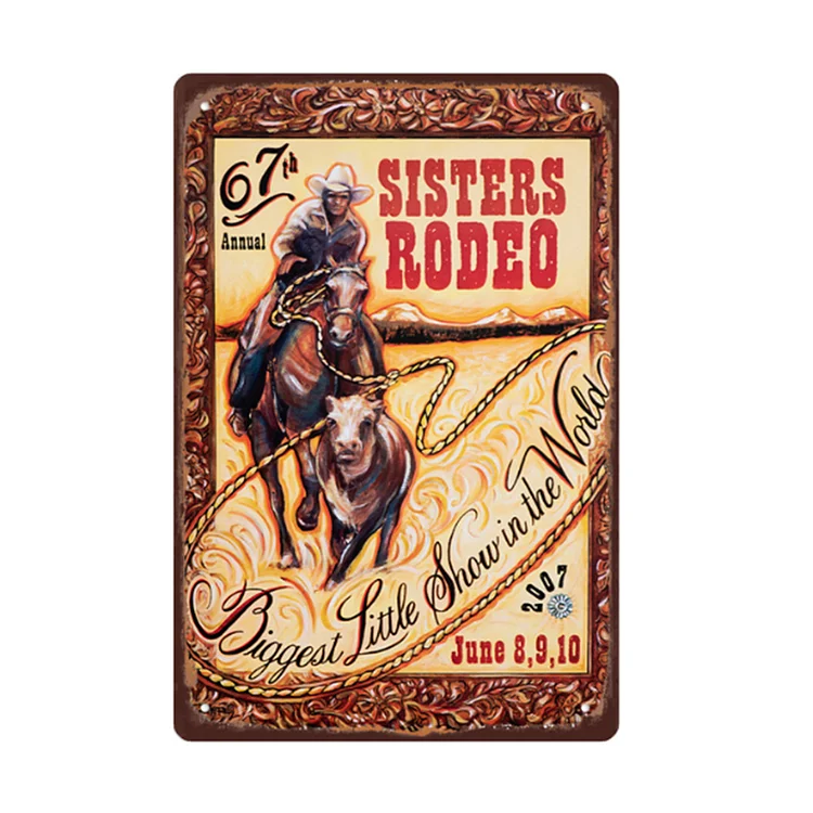 Horseman western girl - enseigne vintage en étain - 7.9x11.8 & 11.8x15.7inch