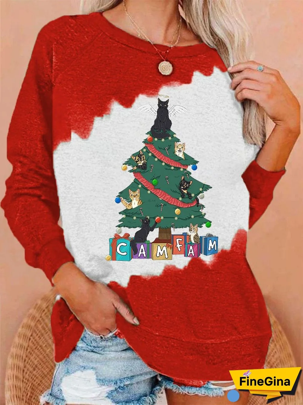 Women's Camfam Christmas Printed Round Neck Long Sleeve Sweatshirt