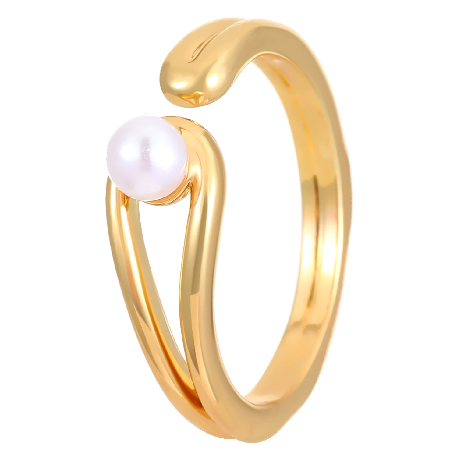 Geometric twisted pearl gold plated ring