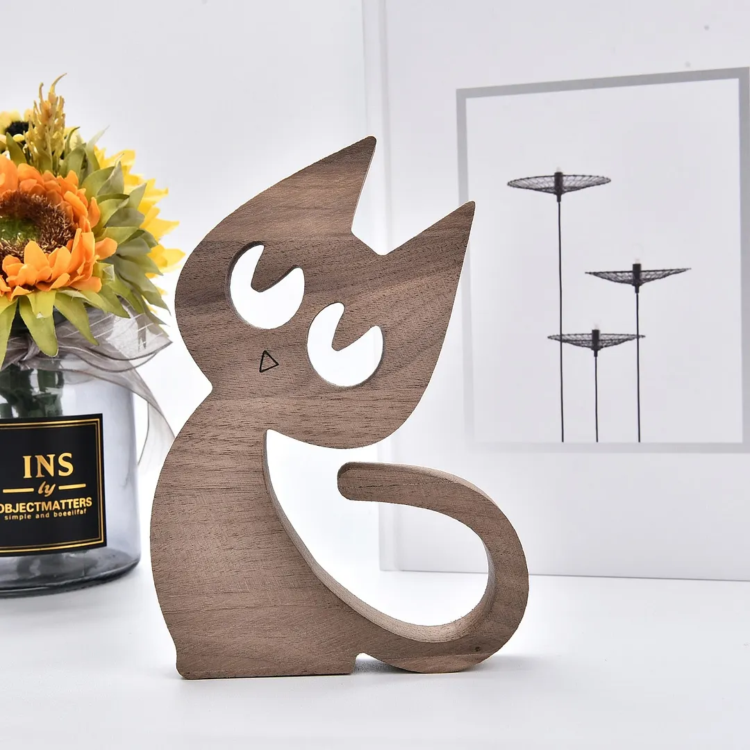 Family Puppy Wood Dog Craft Figurine Desktop Table Ornament Carving Model Creative Home Office Decoration Love Pet Dropshipping