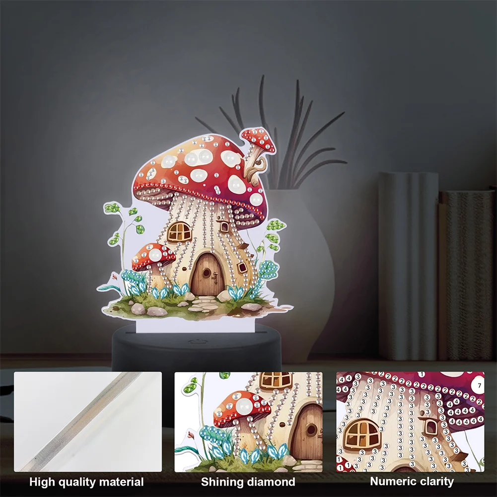 5D DIY Acrylic Mushroom House Double Sided Diamond Painting LED Night Light for Adults