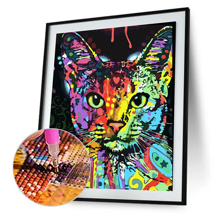 Colorful Cat Round Drill Diamond Painting 30X40CM(Canvas) gbfke