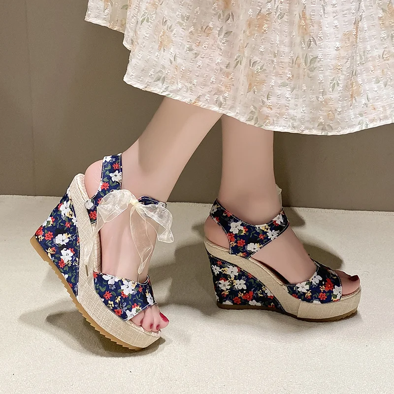 Yyvonne Hee Women's Sandals Fruit Pattern High Heel Sandals Women 2025 Spring And Summer New Word Fish Mouth Bow Women's Shoes