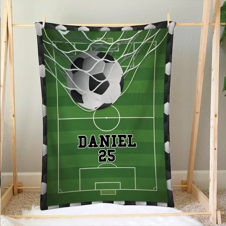 Personalized Soccer Blanket, Ball & Net Soft Cozy Blankets | BKKid465