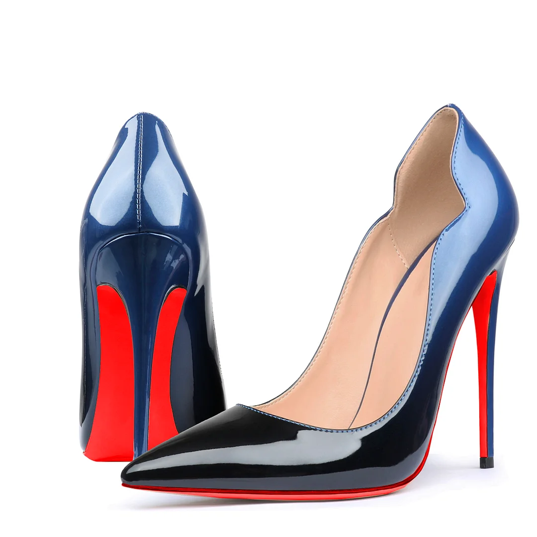120mm Classic Women's Red Bottom Gradient High Heels Pointed Toe Fashion Patent Stiletto Pumps-MERUMOTE