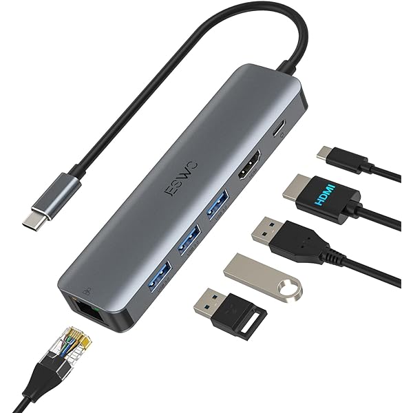 JESWO USB-C Multiport Hub with RJ45 Ethernet, 4K HDMI, 100W PD, 3 USB 3.0 Ports for MacBook Air/Pro, iPad Pro M1/M2, Mac Mini