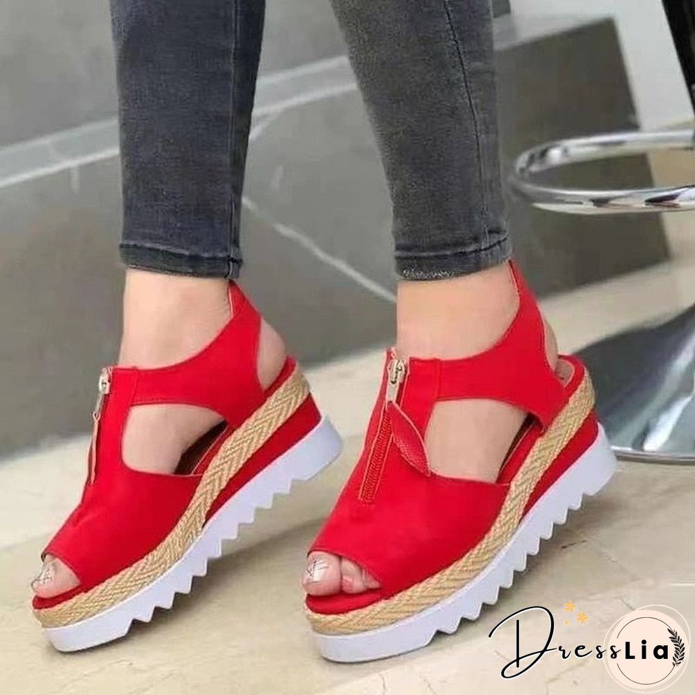 Summer Sandals Women Solid Color Open Toe Casual Ladies Flats Non-Slip Zipper Vintage Female Shoes Fashion Chaussure Femme