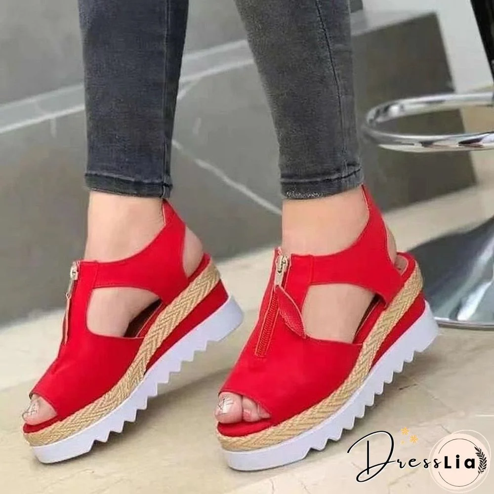 Summer Sandals Women Solid Color Open Toe Casual Ladies Flats Non-Slip Zipper Vintage Female Shoes Fashion Chaussure Femme