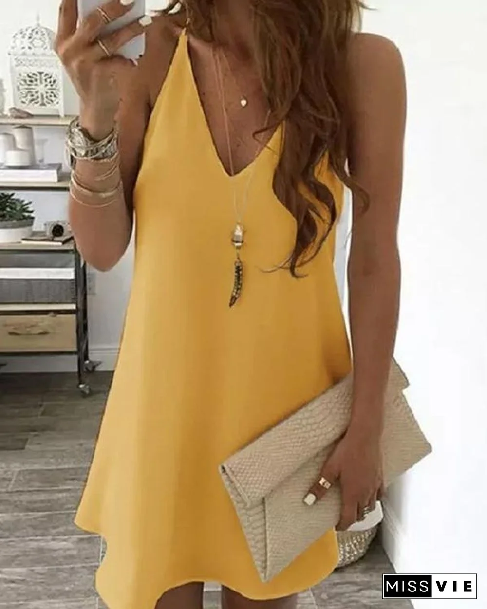 Chiffon V Neck Camisole Dress