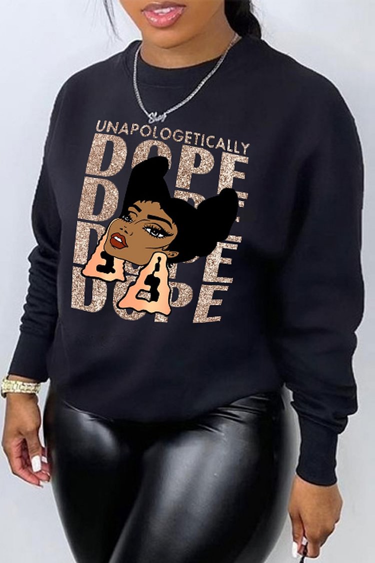 Plus Size Casual Graphic Print Round Neck Long Sleeve Swearshirts