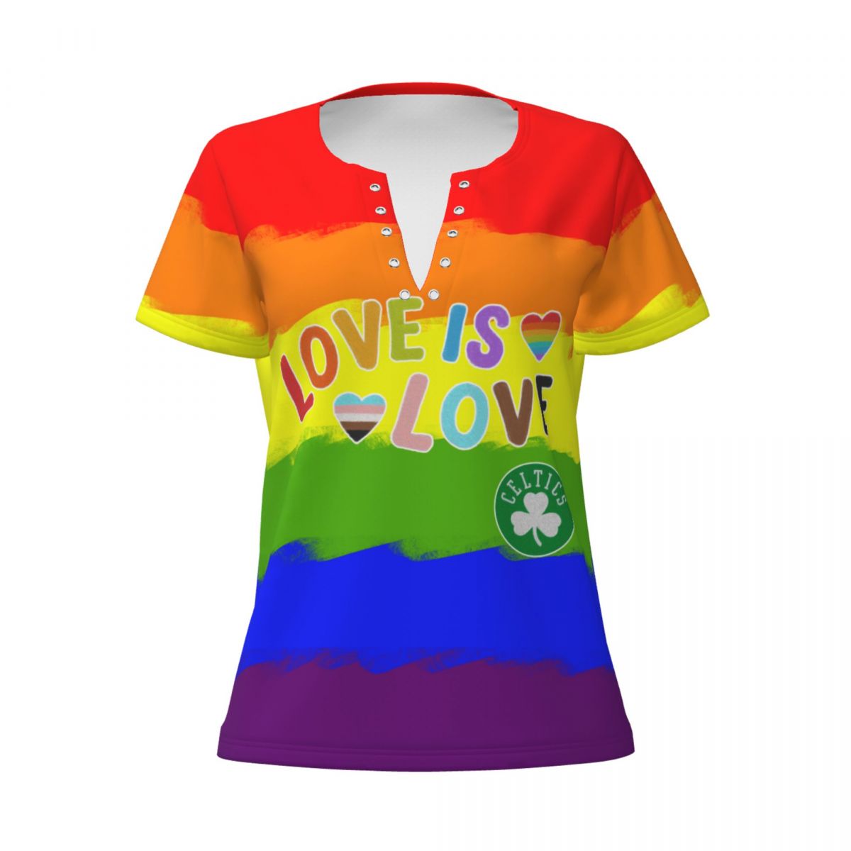 Boston Celtics Love Pride Women's Deep V Neck Tee Shirts