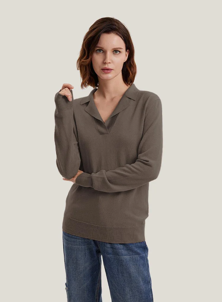 Long-Sleeved 100% Yak Wool Polo Top