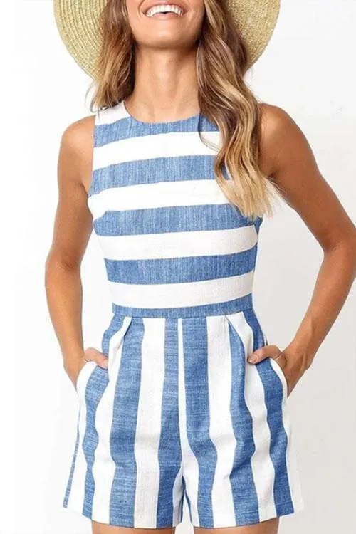Wide Striped Pocket Romper