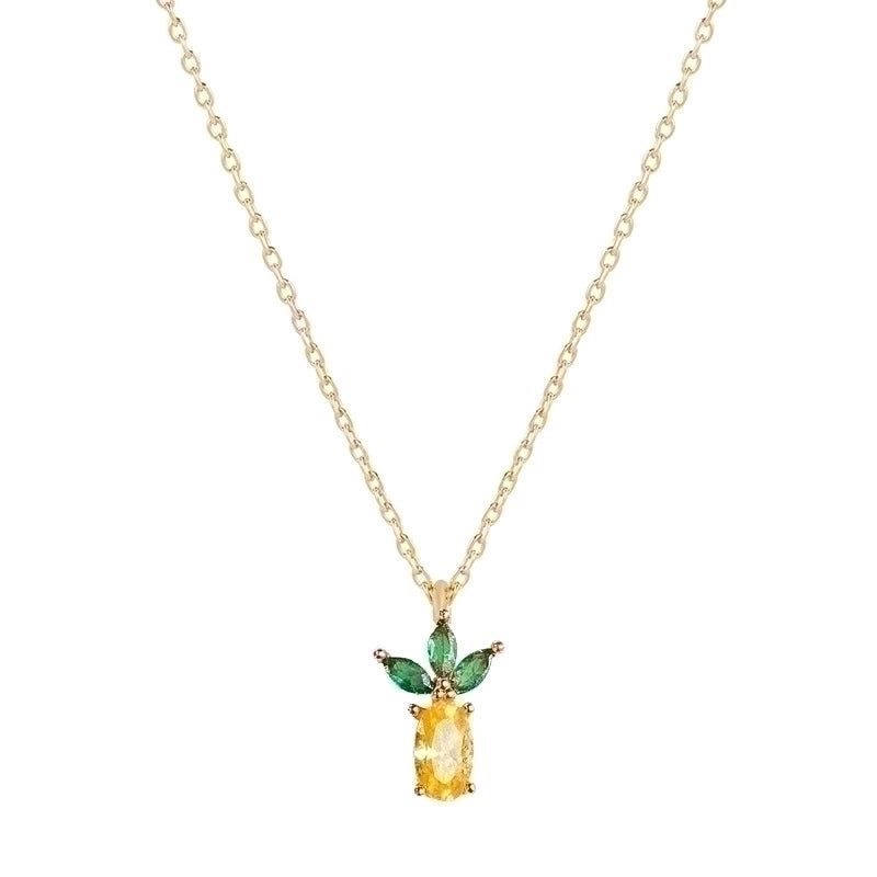 Cherry Peach Tropical Fruit Pendant Copper Inlaid Zircon Necklace