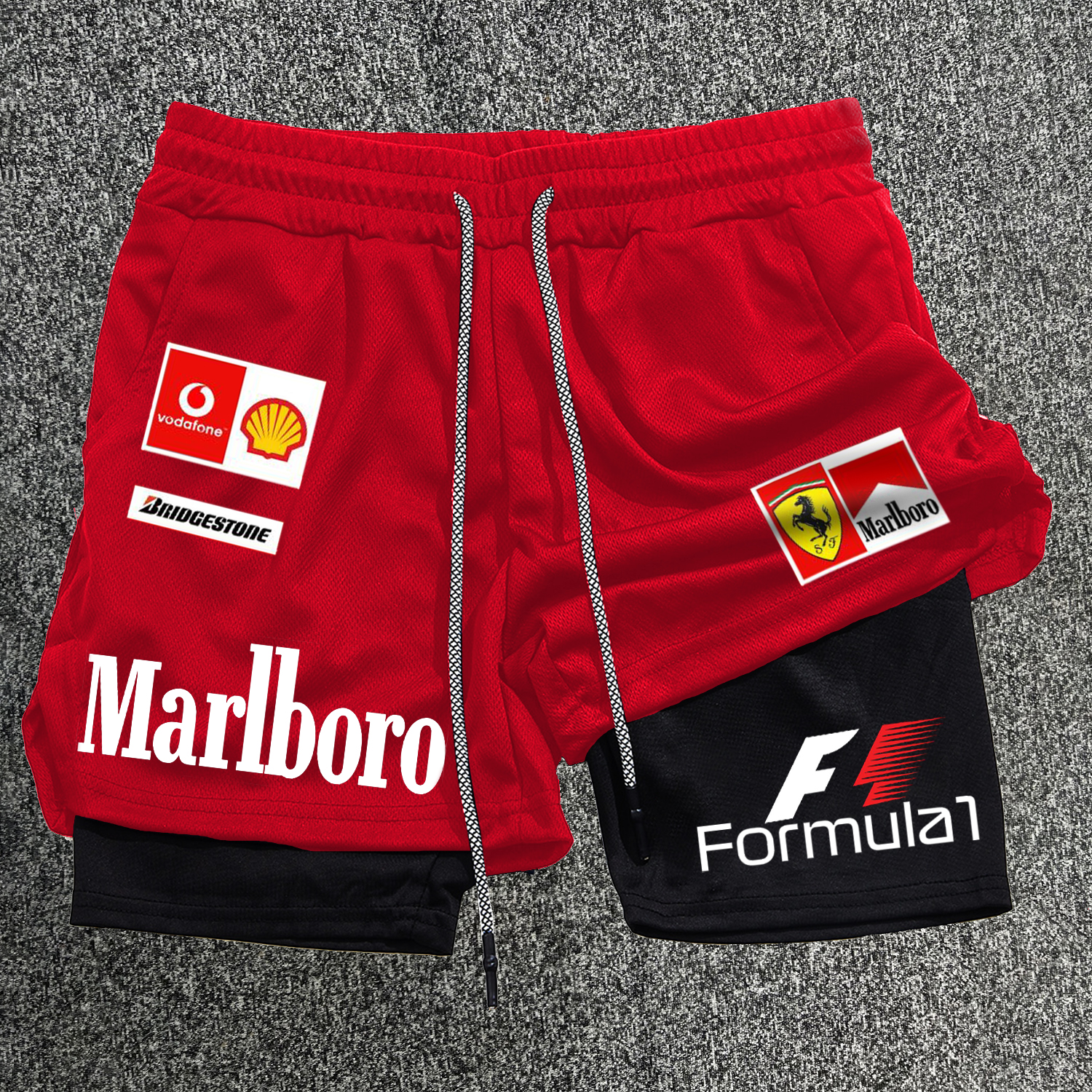 Men's Racing Print Double Layer Shorts / TECHWEAR CLUB / Techwear