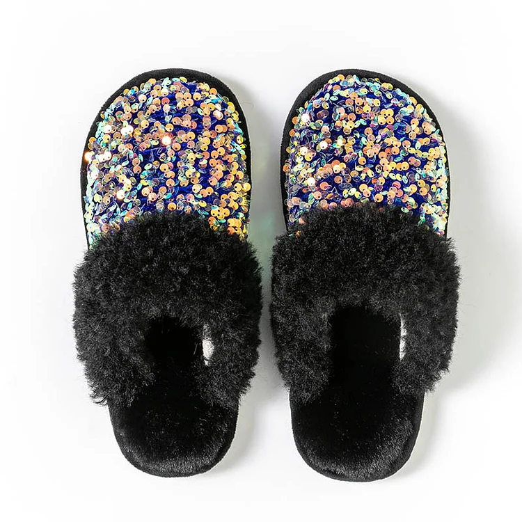 Shiny Warm Faux Fur Mule Slipper Furry Soft Slip on Shoes